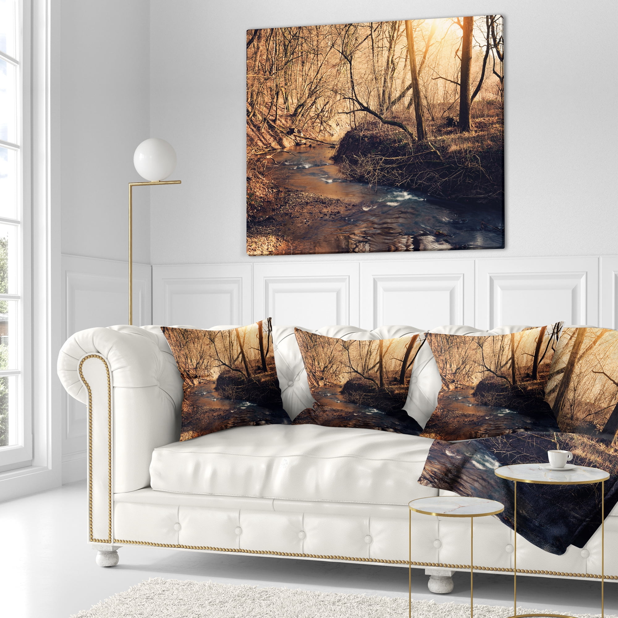 Designart Brown Creek in National Park - Modern Forest Throw Pillow - 18x18