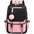 thumbnail image 1 of Mochila para adolescentes, para estudiantes de secundaria, para exteriores, con puerto de carga USB (21 litros, color negro y rosa), 1 of 4