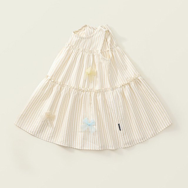 LOVZFMLL Robe d'Été à Manches à Volants pour Filles, Tenue d'Été pour Enfants 4-14T