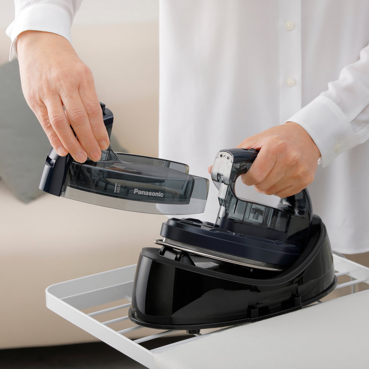 Panasonic Cordless Dry and Steam Iron with Wide Stainless Steel Soleplate, 1,500 Watts, Power Heating Base, Retractable Cord, and Cover Case, Blue, NI-WL700A, NI-WL700A
