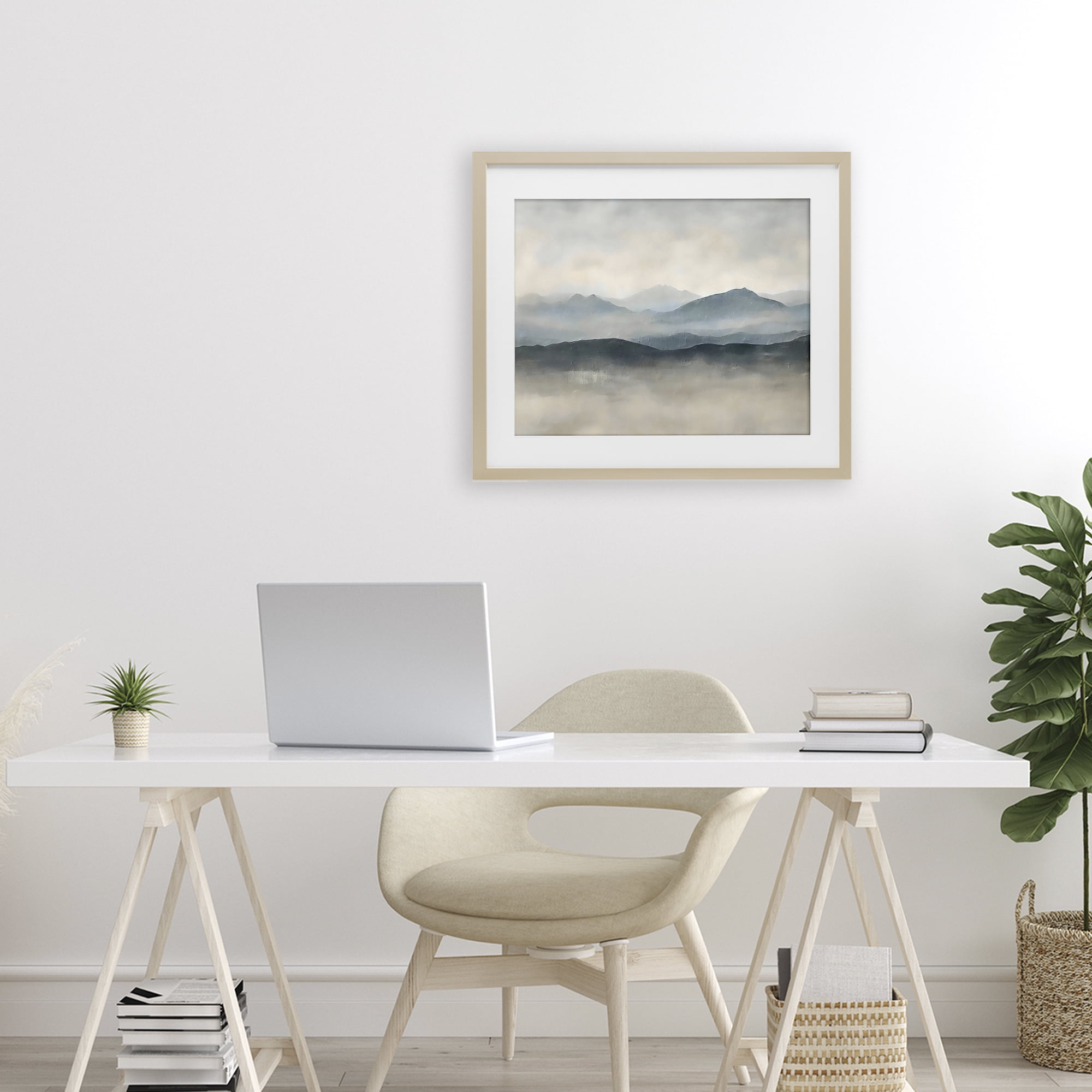 Stupell Industries Misty Muted Mountainscape Birch Framed Print Under Glass, design by Riley B
