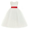 thumbnail image 2 of Ekidsbridal Ivory V-Back Satin Flower Girl Dresses with Pretty Colored Sash for Toddlers Formal Photoshoot Birthday Party Gown 219T 10, 2 of 3