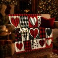 thumbnail image 3 of Rustic Buffalo Plaid Hearts Patchwork Design Cream Black, Playful Artistic Scene, Warm Flannel Blanket for Ranch House and Living Room, Animal Lovers Valentine's Day Gift, Artistic Home Decor, 3 of 9