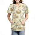 thumbnail image 2 of Black Scrubs，Easter Scrub Tops Women Bunny Egg Hunt Print Scrubs Short Sleeve Holiday Working Uniform with Pockets，Beige，XXXL, 2 of 4