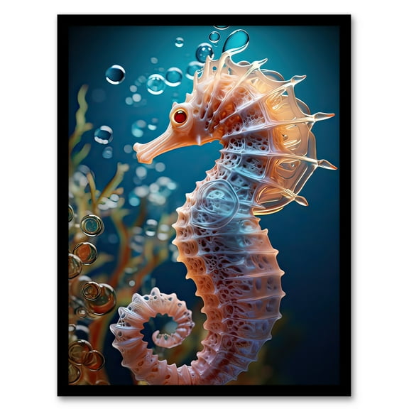 Pink Seahorse Photorealistic Conceptual Painting Art Print Framed Poster Wall Decor 12x16 inch