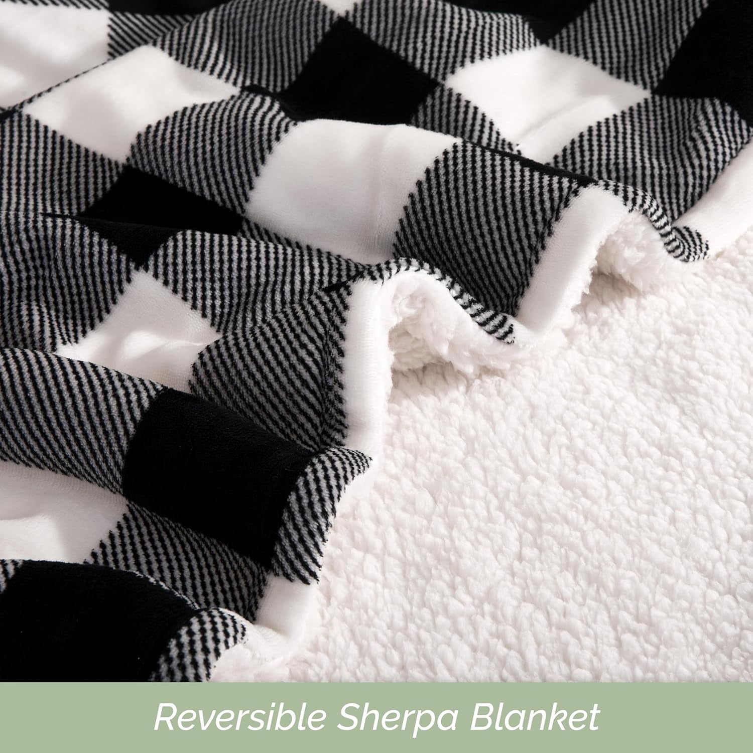 Elegant Comfort Reversible Buffalo Plaid Flannel Sherpa Blanket - Soft Fleece Throw for Couch or Bed - Plush Warm Winter Blanket, Twin XL, Black