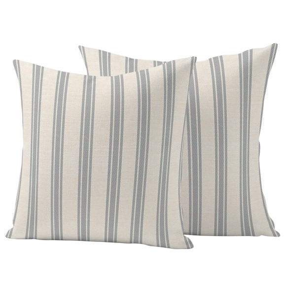 Blue Striped Outdoor Pillow Covers, Waterproof Decorative Throw Pillowcases Set of 2, Modern Farmhouse Stripes Rustic Couch Cushion Cases with Zipper for Outside Patio Garden Sofa 16"x16"