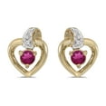 thumbnail image 1 of 10k Yellow Gold Round Rhodolite Garnet And Diamond Heart Earrings, 1 of 2