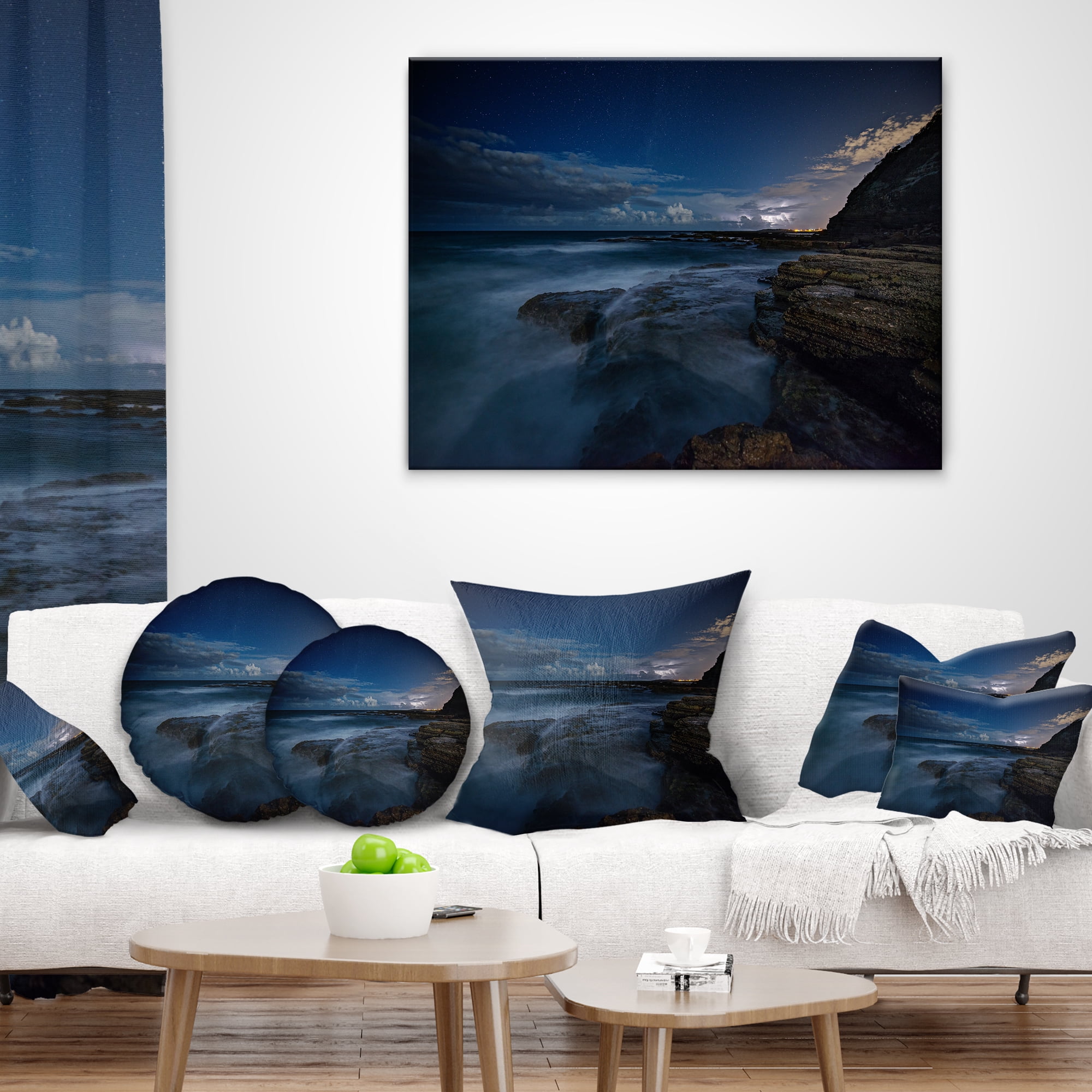 Designart 12" x 20" Blue Polyester Throw Pillow
