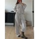 thumbnail image 5 of Pijamas de rayas for mujer, conjuntos de 2 piezas, camisetas de manga larga, pantalones anchos con cordón, conjuntos a juego, conjuntos de estar en casa, 5 of 7