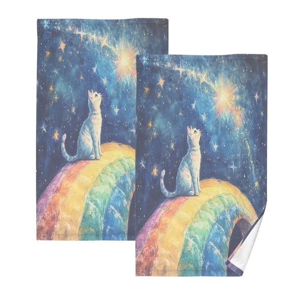 BZSMCE Face Towel Hand Towel Bath Towel Cotton Bath Towel Sets Hand Bath Towels Fashion Celestial Cat on A Rainbow Pattern
