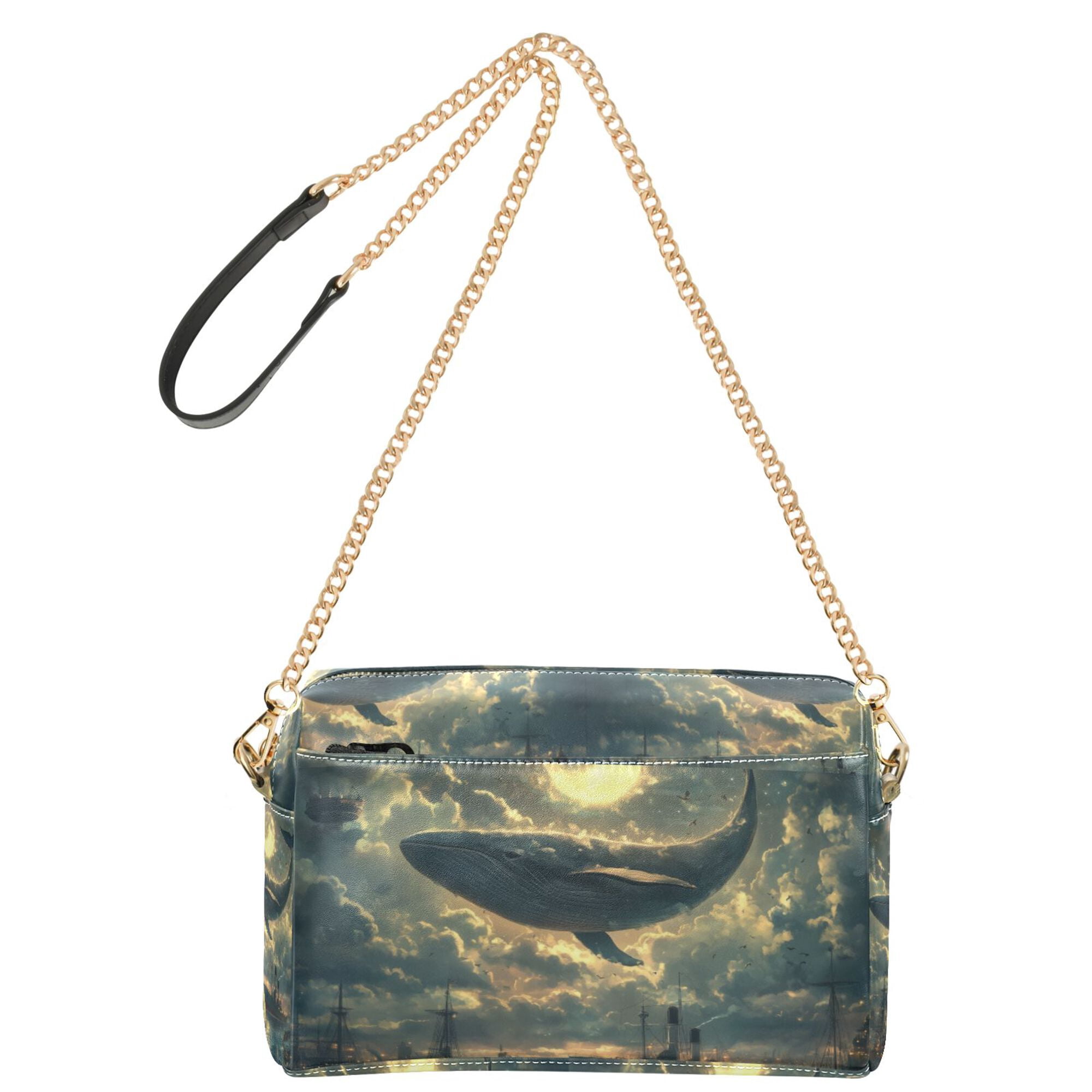 FORMRS Women Crossbody Purse with Chain Strap Vegan Leather Shoulder Handbag, Whale and Moon