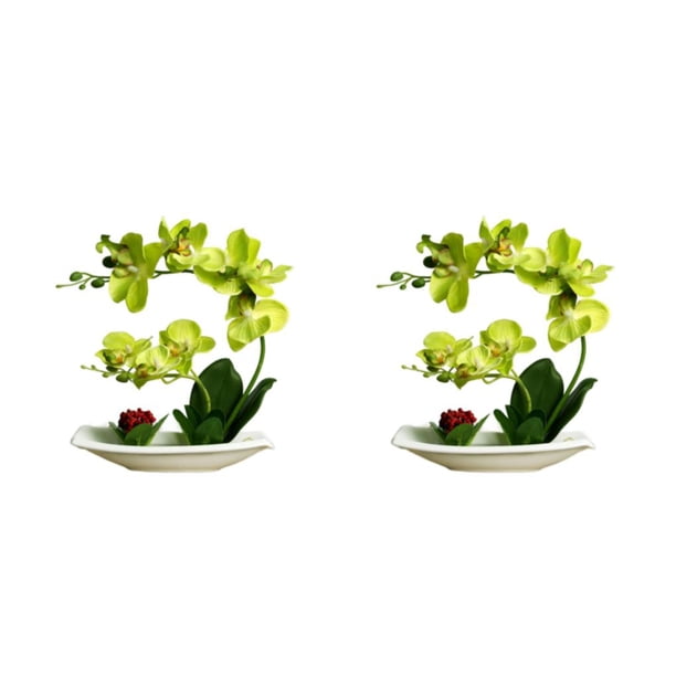 Orquídeas artificiales Billuyoard en macetas de flores falsas 2Conjunto Verde