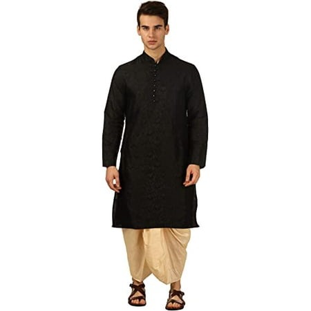 

Royal Kurta Mens Art Silk Dhoti Kurta Set (40 Black)