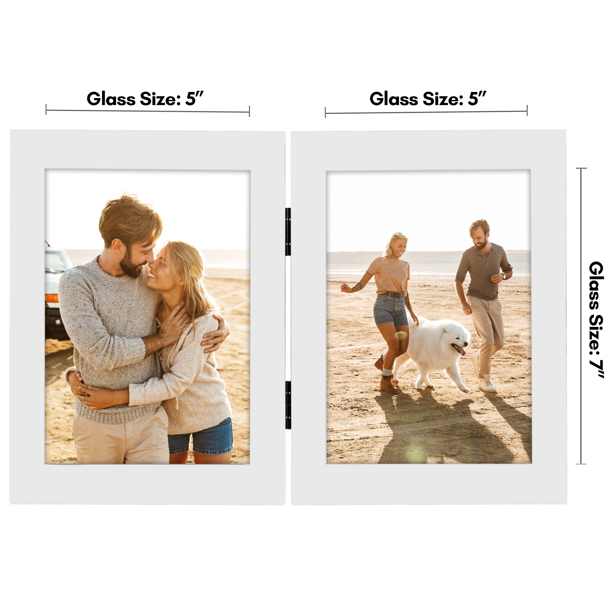 Americanflat 5x7 Hinge Frame with Shatter-Resistant Glass Hinged Double Frames Signature Collection - White