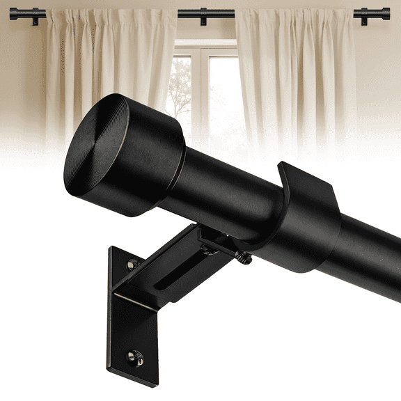 HEI DEAR Modern 1 in Black Classic Adjustable Single Curtain Rods, 36 in - 144 in