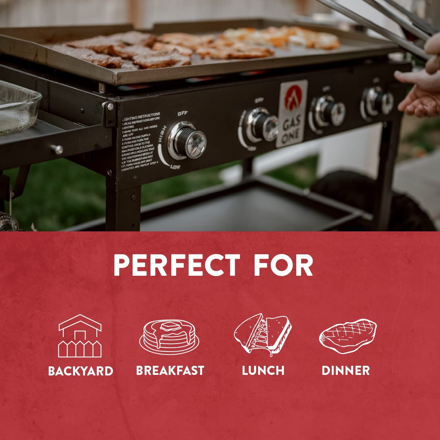 GasOne Propane Burner Grill – 36-Inch Flat Top Grill Griddle Cooking Station – Foldable 4 Burner
