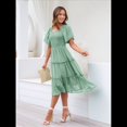 thumbnail image 4 of Vestido Midi Informal de Verano para Mujer, con Mangas Abullonadas, Cuello Cuadrado y Fruncido Verde L, 4 of 9