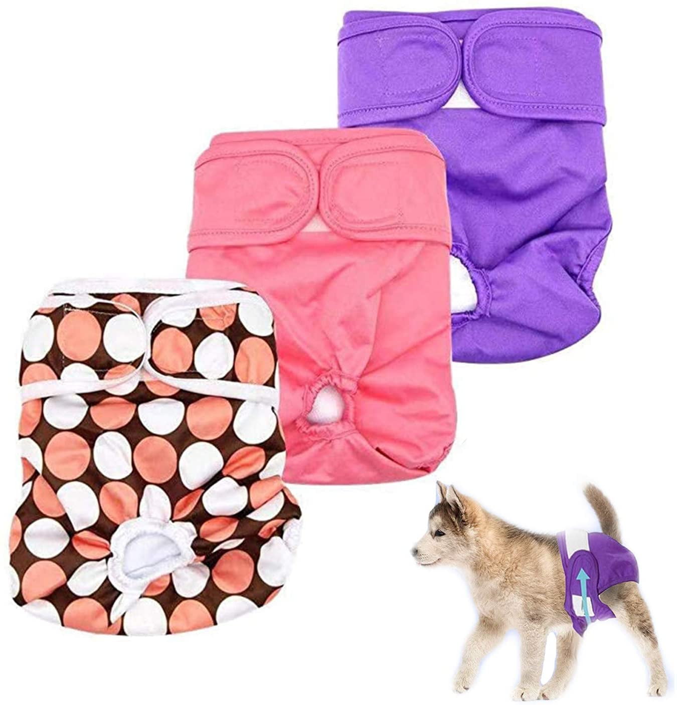 Washable Dog DiapersFemale Dog Cloth Reusable Sanitary Panties 3 Pack