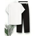 thumbnail image 2 of Men's Tracksuits 2pcs Short Sleeve Workout Top & Trouser Set for Casual Sport Summer Outfits Lounge White M, 2 of 5