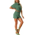 thumbnail image 4 of Allegra K Women's Shirts and Shorts Linen 2 Piece Outfits Casual Set XS Dusty Green, 4 of 6