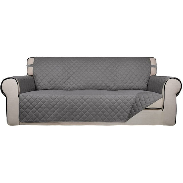 Housse de Sofa Matelassée Réversible, Protège-Meubles Résistant à l'Eau, Housse de Canapé Lavable avec Mousse Antidérapante et Sangles Élastiques pour Enfants, Chiens, Animaux (Sofa, Gris/gris)