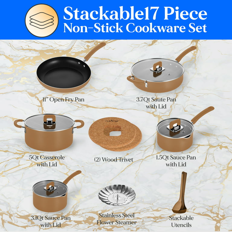 Nesting 11 Pc Nonstick Cookware Set - Naval