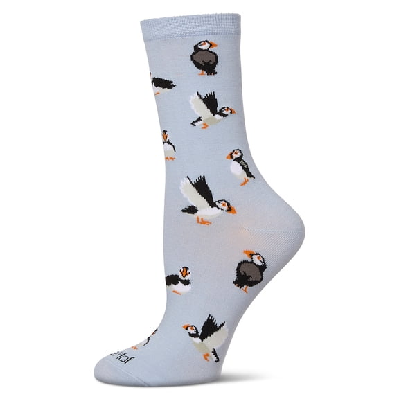 MeMoi Women's Puffin Birds rayon From Bamboo Crew Socks - Womens - Female, 9-11, Skyway