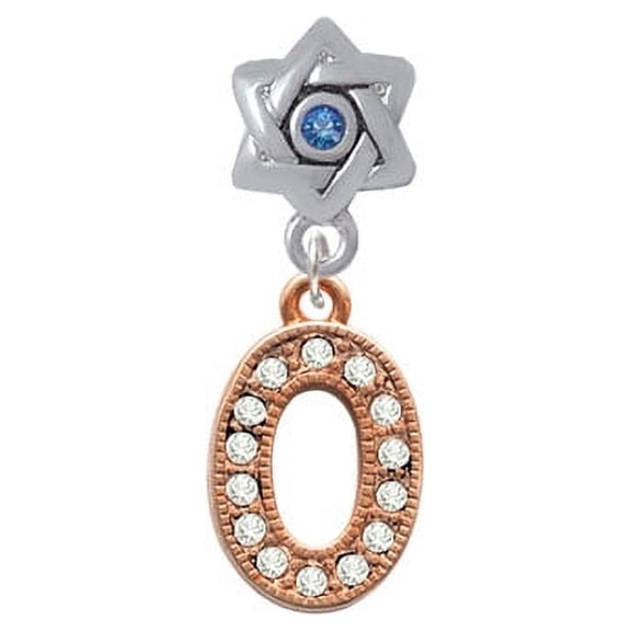 Crystal Rose Gold Tone Initial - O - Star of David with Blue Crystal Charm Bead