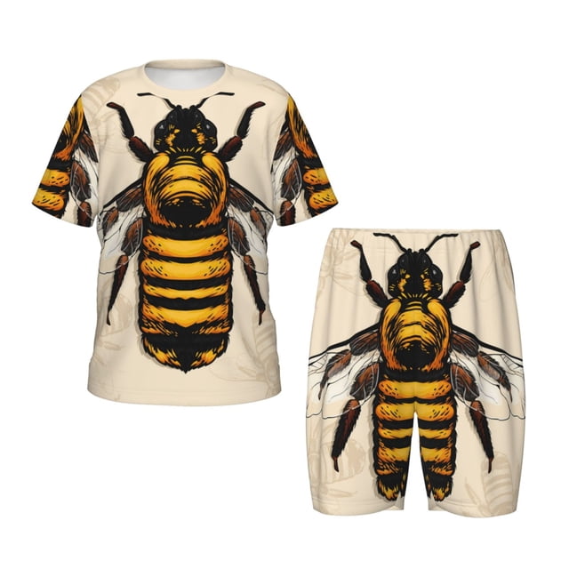 Balery Honey Bee Conjunto de Pijama Infantil de Manga Corta con Estampado – Ropa de Dormir de Algodón Suave-Small
