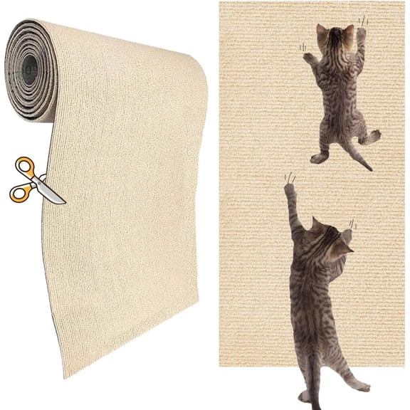 Self-Adhesive Cat Scratch Wall Climber, Wall Cat Scratcher Mat for Indoor Cats Kitten Trimmable Carpet Corner Protector 78.7"x15.8" (Beige)