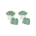 thumbnail image 2 of Cenuakty Toddler Baby Boy Shorts Set Contrast Half Zipper Collared Short Sleeve Shirt and Solid Shorts 2 Piece Summer Waffle Outfit, 2 of 9