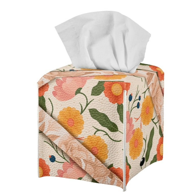 Bivenant Store Flower Printed Tissue Box Cover Square Tissues Cube Box  Holder Decorative for Bathroom Vanity Countertop/Night Stands/Office Desk
