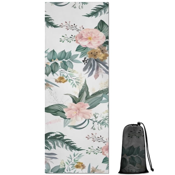 Pioneer Flower Floral Print Pattern Hot Yoga Mat Towel Non Slip for Hot Yoga - Quick-Drying Yoga Mat Cover with 4 Corner Pockets with Travel Bag - Hot Yoga Towel Non Slip 70"x26"