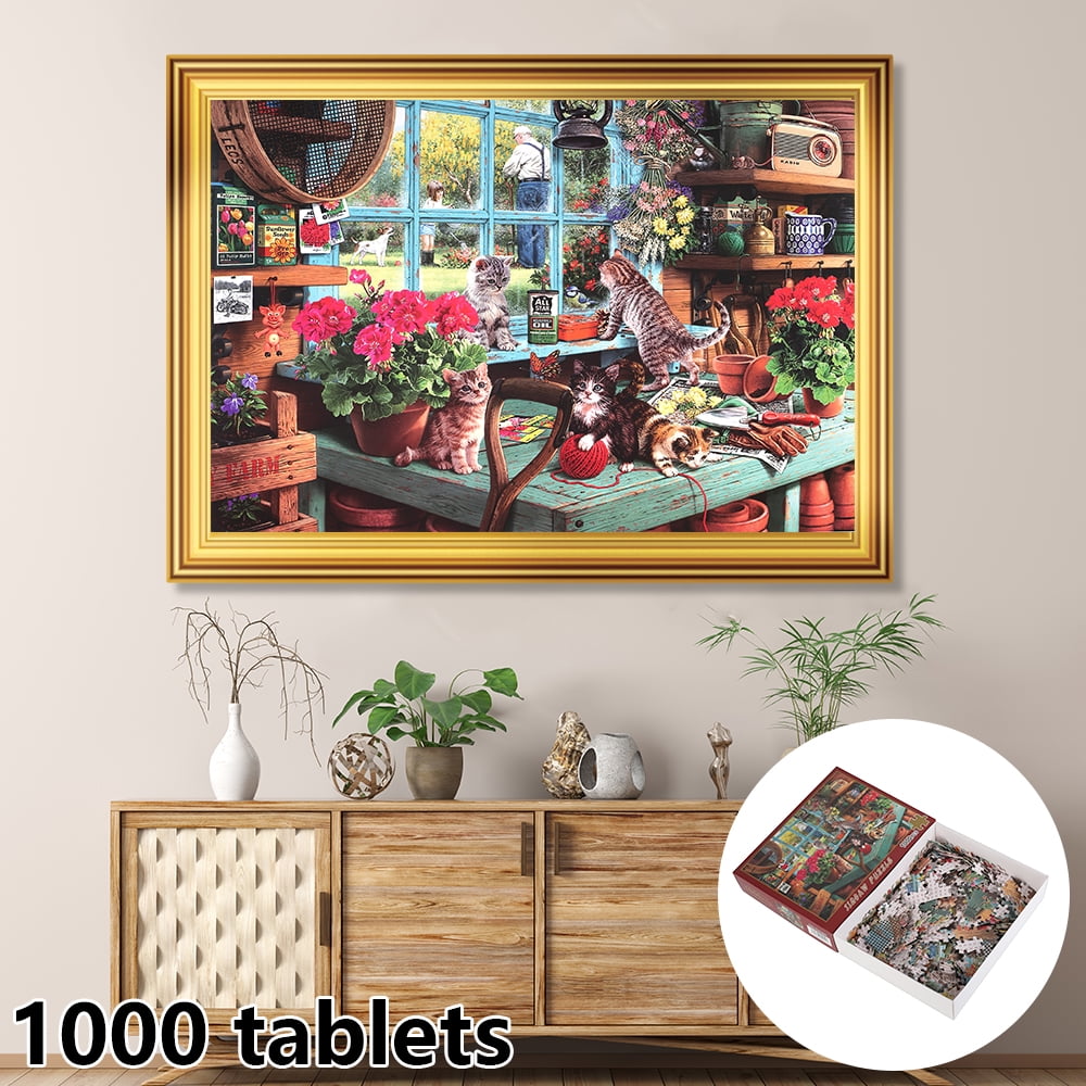 Details about   1000 Pieces Jigsaw Puzzles For Adult Cat On Educational Bookshelf Funny Set 