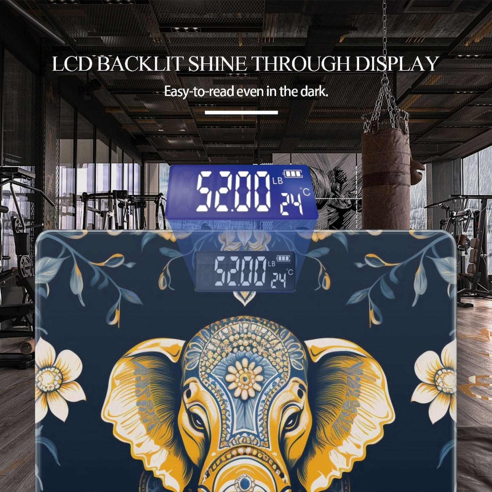 High Precision Body Weight Scale Smart Bathroom Scales with Large LCD Display(400lbs),Decorative for Bedroom-Dark Blue Background With Elephant In The Center