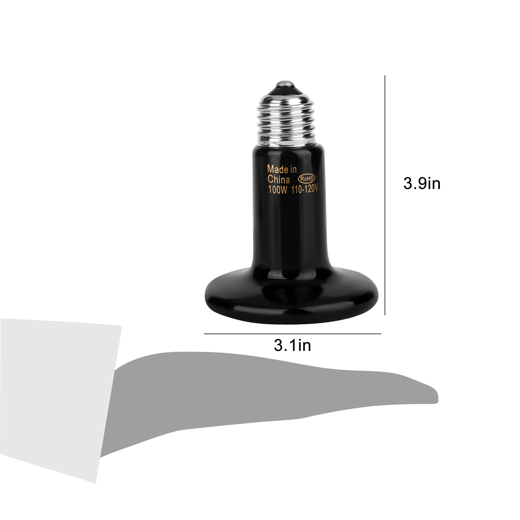 2 Pack 100W Dark Heat Emitter Bulb - Infrared Ceramic Reptile Heater for Terrariums, 24/7 Safe Night Heating for Bearded Dragons, Snakes, Chickens (E26 Socket)