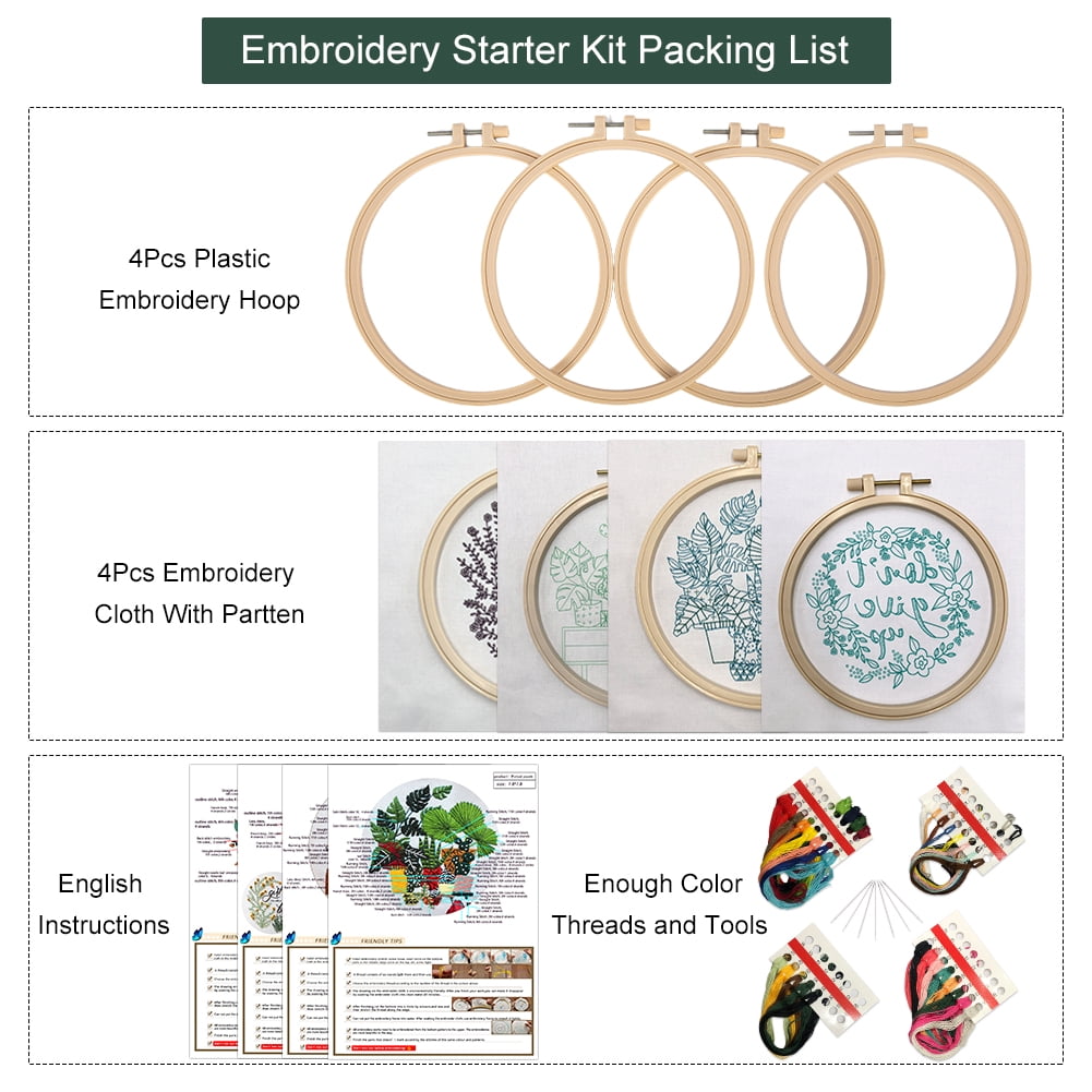 chfine Embroidery Kit for Beginners, 3 Sets Cross Stitch Kits for Starter Adults Include Stamped Embroidery Cloth with Floral Pa