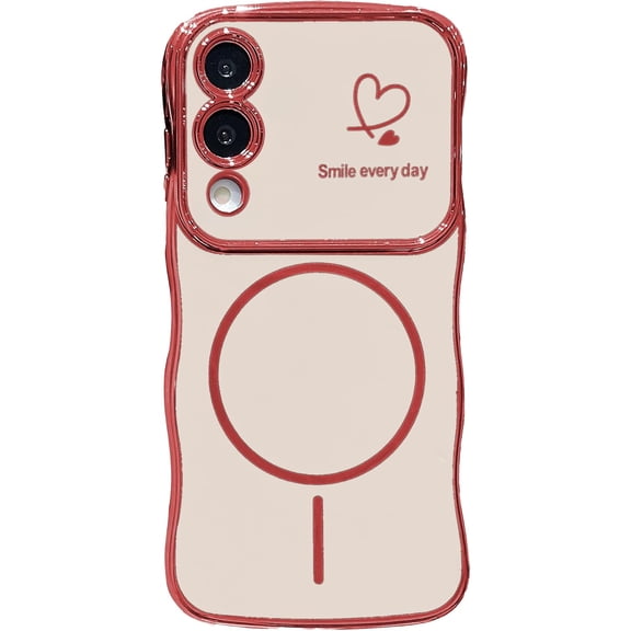MYKOMI For Samsung Galaxy S25 Edge Cute Curly Wave Frame Phone Case Compatible with Magsafe Cute Luxury Plated Love Hearts Raised Shockproof Soft Magnetic Cover for Women