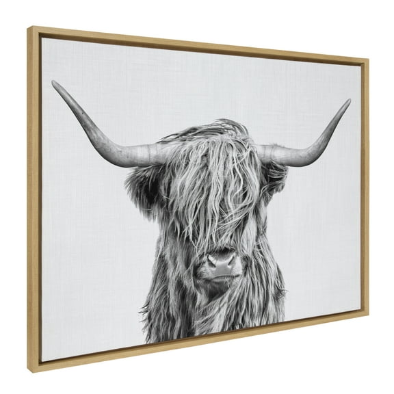 Kate and Laurel Sylvie Highland Cow 2 Framed Canvas Wall Art by Simon Te of Tai Prints, 28 x 38, Natural, Chic Animal Art for Wall