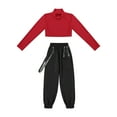 thumbnail image 2 of Aislor Kids Girls Dance Athletics Outfits Long Sleeve Crop Tops with Cargo Pants Hip Hop Street Performance Costume, 2 of 7
