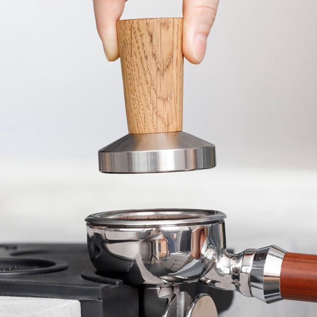 Tamper de café expreso de acero inoxidable Base plana de acero inoxidable portátil Mango de madera Herramienta de manual de café para máquina 53 mm BLESIY manipulación de café