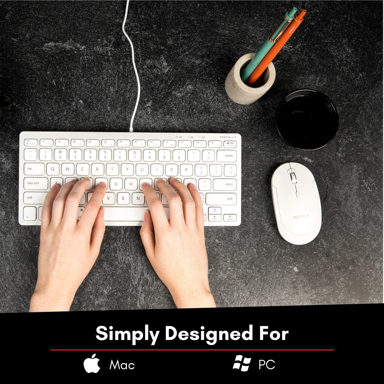 Macally Bluetooth Wireless Mouse - Quiet Click, Ergonomic Design, Compatible with Mac, MacBook, iPad, PC & Laptops - White