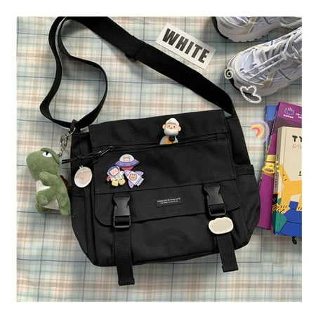 

Women s Canvas Shoulder Hand Bag Sports Gym Lunch Yoga Shopping Travel Bag for Vacation Work Travel Black Random Badge Dinosaur Pendant