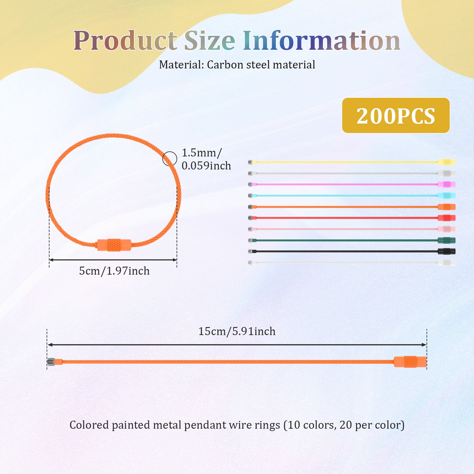 100/200 PCS Keychain 5.9 Inches Wire Ring 0.059 Inches Thickness Cable Loop Ring for Hanging Luggage Tag Key and ID Card