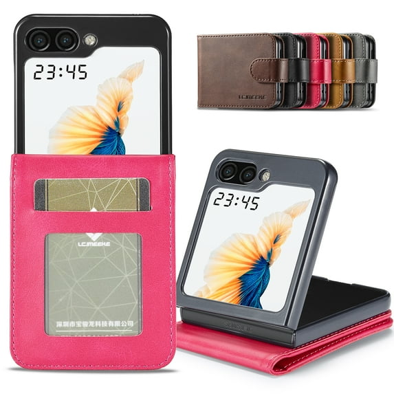 TECH CIRCLE for Samsung Galaxy Z Flip 5 Wallet Case, Luxury Premium PU Leather Folio Shockproof Protective Kickstand Phone Case with Card Slots Pocket Cover for Galaxy Z Flip 5 6.7 inch 2023,Rose