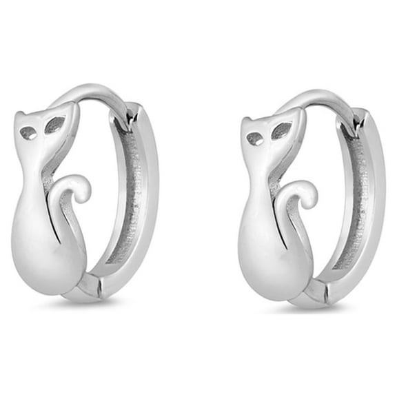 Sterling Silver Cat Hoop Satin Finish Animal Statement Earrings 925 New Jewelry Female Unisex