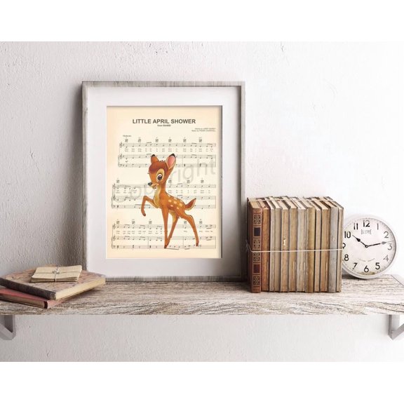 Kna Prints - 1 Pc Poster Bambi Little April Shower Sheet Music Art Print, UNFRAMED-8x12