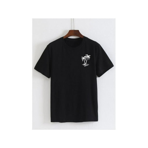 Camiseta de cuello redondo con estampado de cocoteros para hombre, ropa de verano de corte regular, moda casual, ropa urbana, camiseta de manga corta para verano, top para hombre para uso diario, ropa