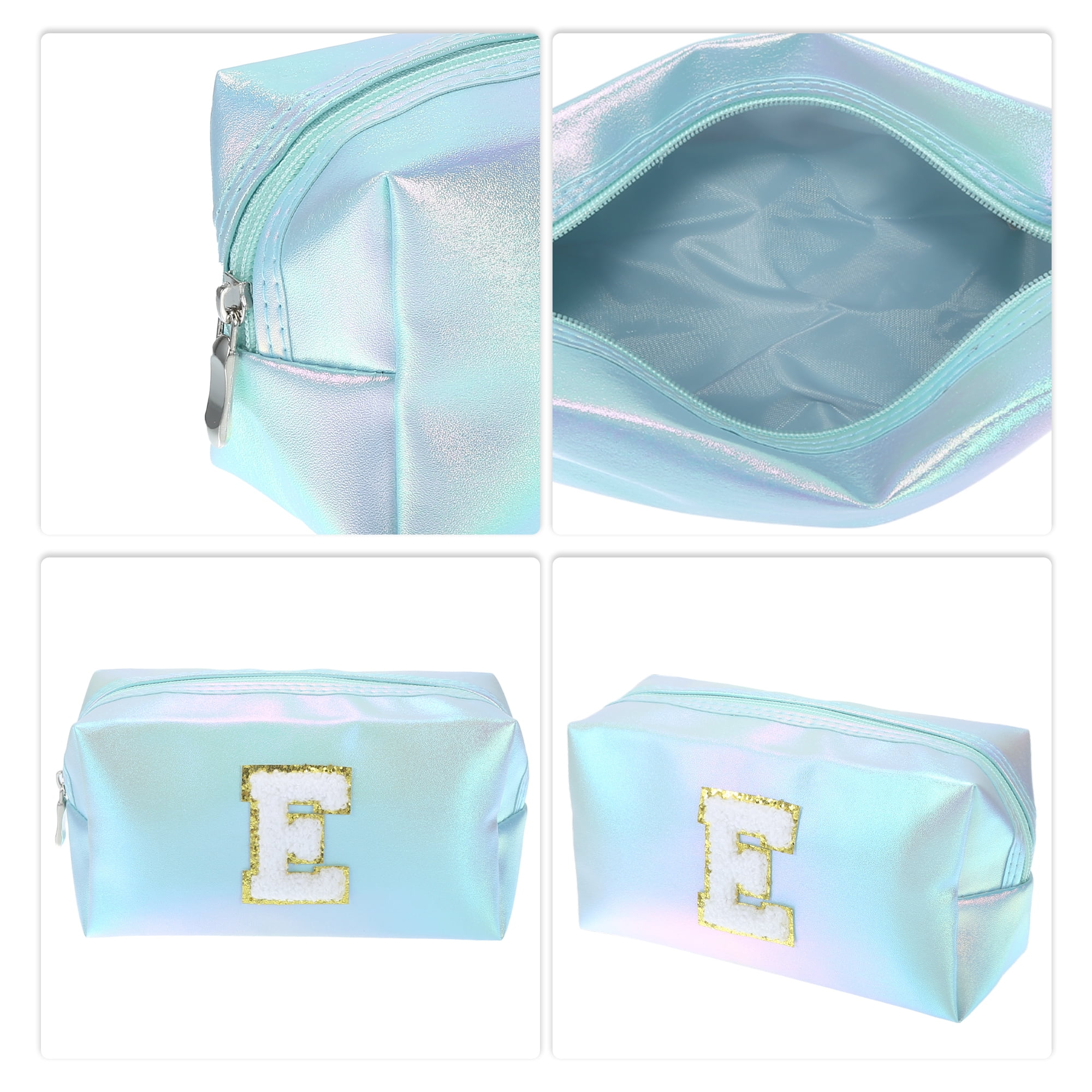 Unique Bargains Beatiful Durable Women Durable Letter E Cosmetic Bag for Vacation Blue
